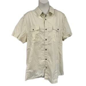 Guess Men’s XL Cream Slim Fit Short Sleeve Camp Shirt